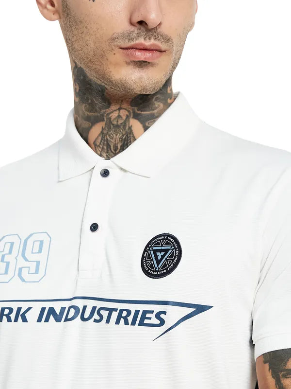 Octave Typography Polo Collar Pure Cotton Applique T-Shirt