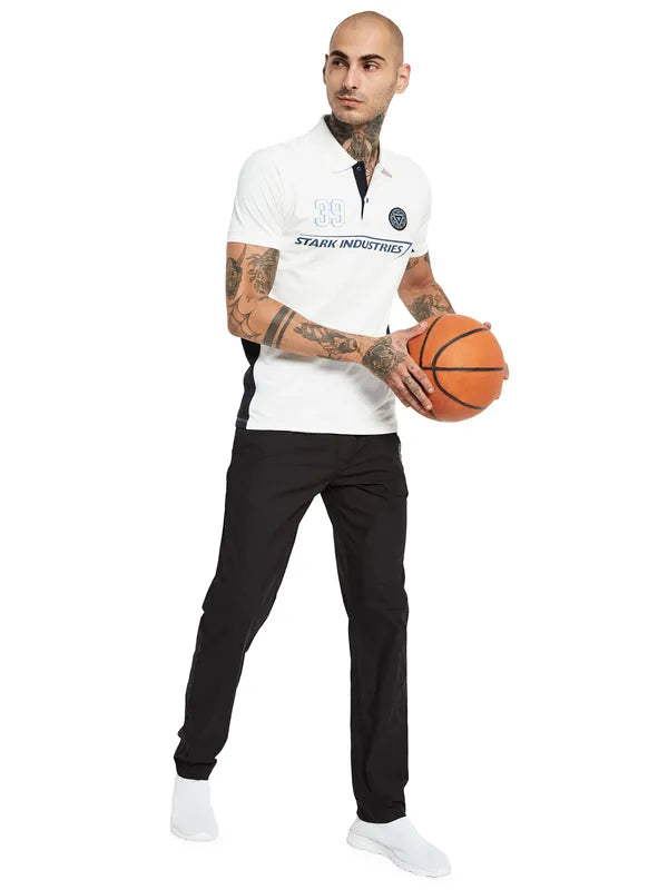 Octave Typography Polo Collar Pure Cotton Applique T-Shirt