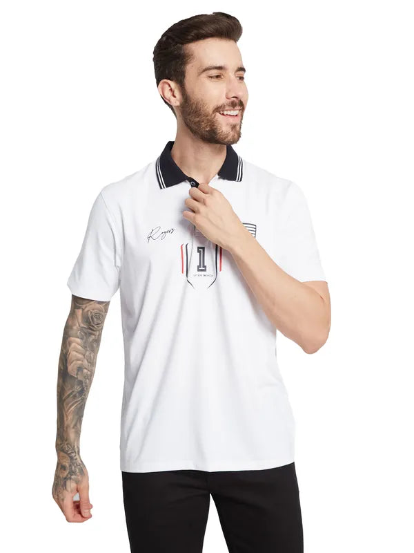 Octave Typography Printed Polo Collar Cotton T-Shirt