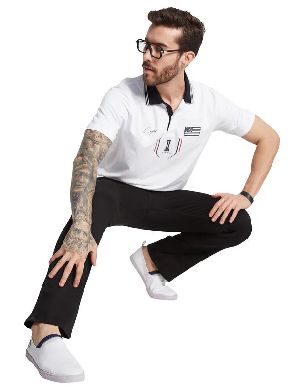 Octave Typography Printed Polo Collar Cotton T-Shirt