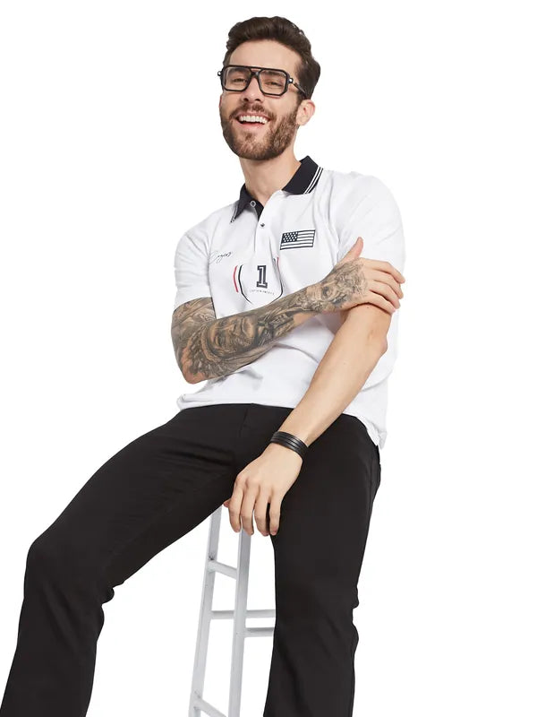 Octave Typography Printed Polo Collar Cotton T-Shirt