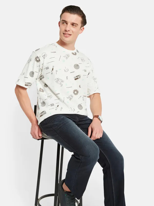 Octave Conversational Printed Cotton Casual T-Shirt