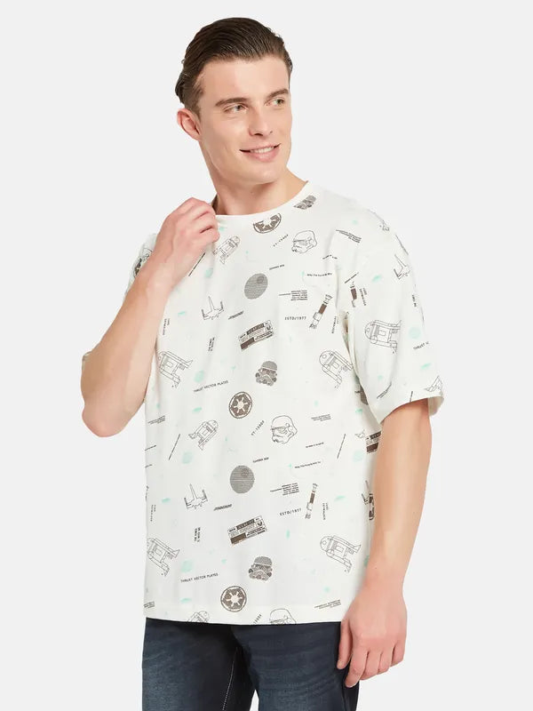 Octave Conversational Printed Cotton Casual T-Shirt