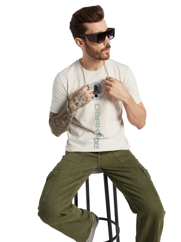 Octave Men Typography Printed Raw Edge T-Shirt