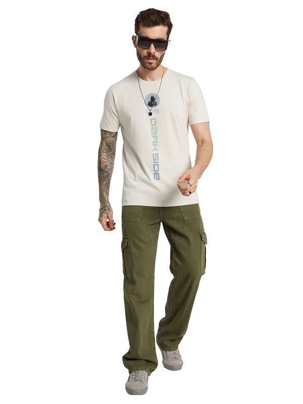 Octave Men Typography Printed Raw Edge T-Shirt