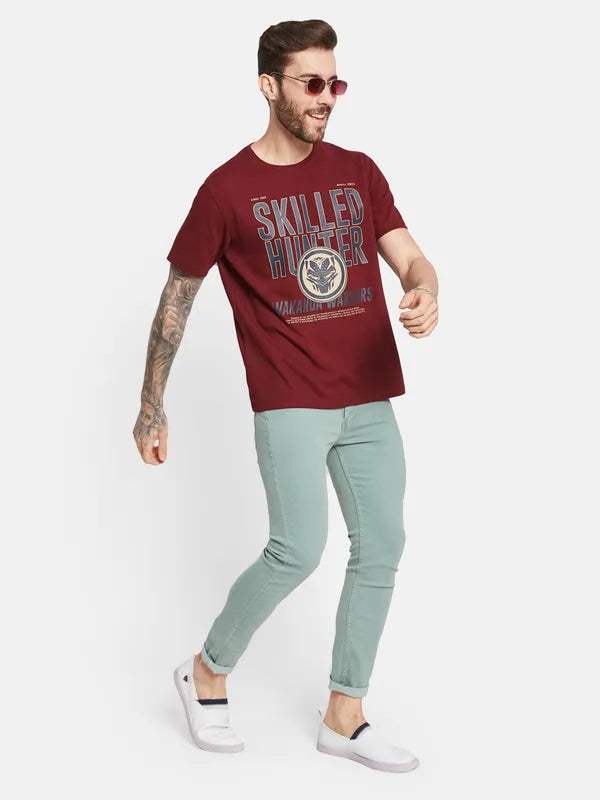 Octave Typography Printed Round Neck Cotton T-Shirt