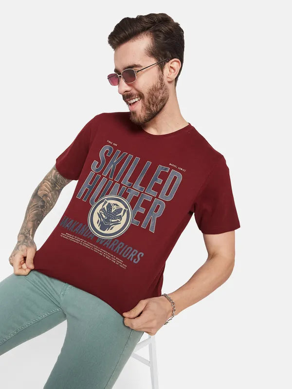 Octave Typography Printed Round Neck Cotton T-Shirt