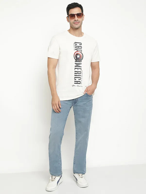 Octave Typography Captain America Printed Short Sleeves Cotton T-Shirt
