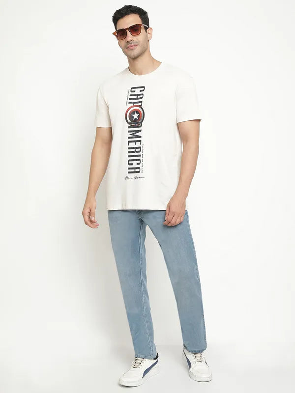 Octave Typography Captain America Printed Short Sleeves Cotton T-Shirt