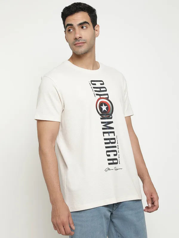 Octave Typography Captain America Printed Short Sleeves Cotton T-Shirt