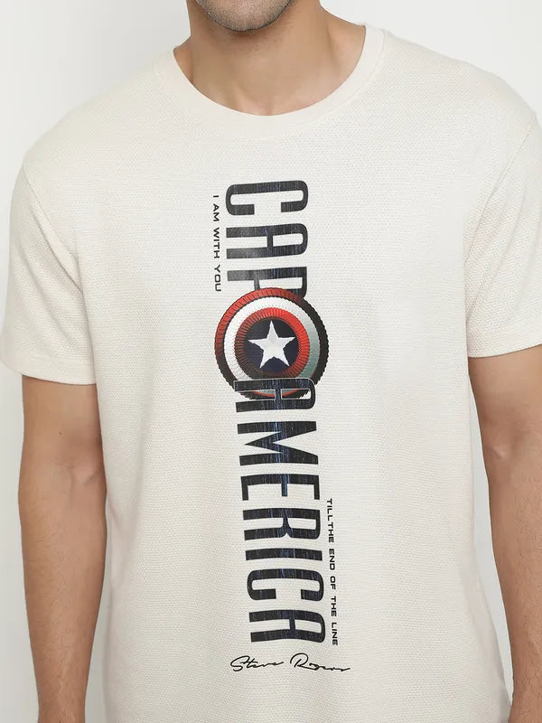 Octave Typography Captain America Printed Short Sleeves Cotton T-Shirt