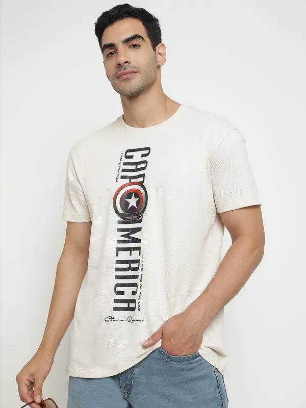 Octave Typography Captain America Printed Short Sleeves Cotton T-Shirt
