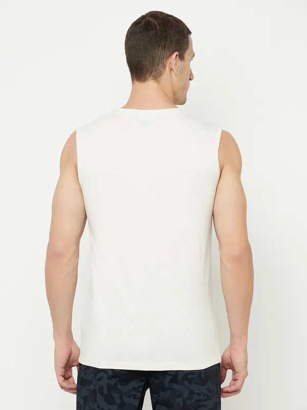 Octave Men White Typography Iron Man Printed Applique T-Shirt