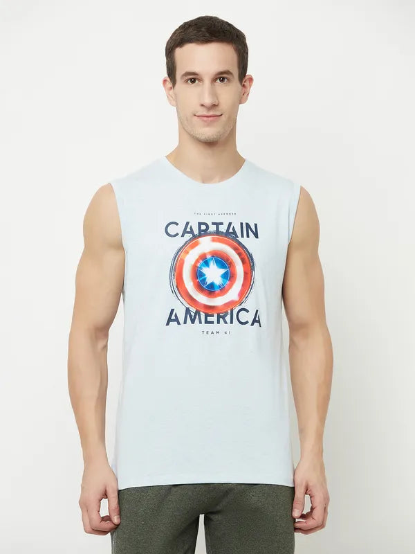 Octave Men Blue Wan Blue Typography Captain America Printed Raw Edge T-Shirt