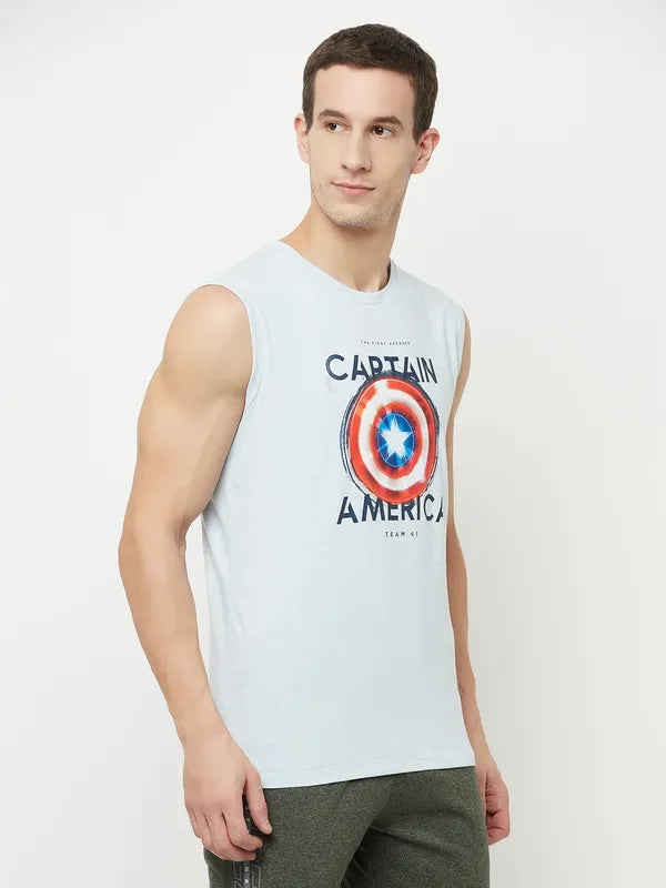 Octave Men Blue Wan Blue Typography Captain America Printed Raw Edge T-Shirt