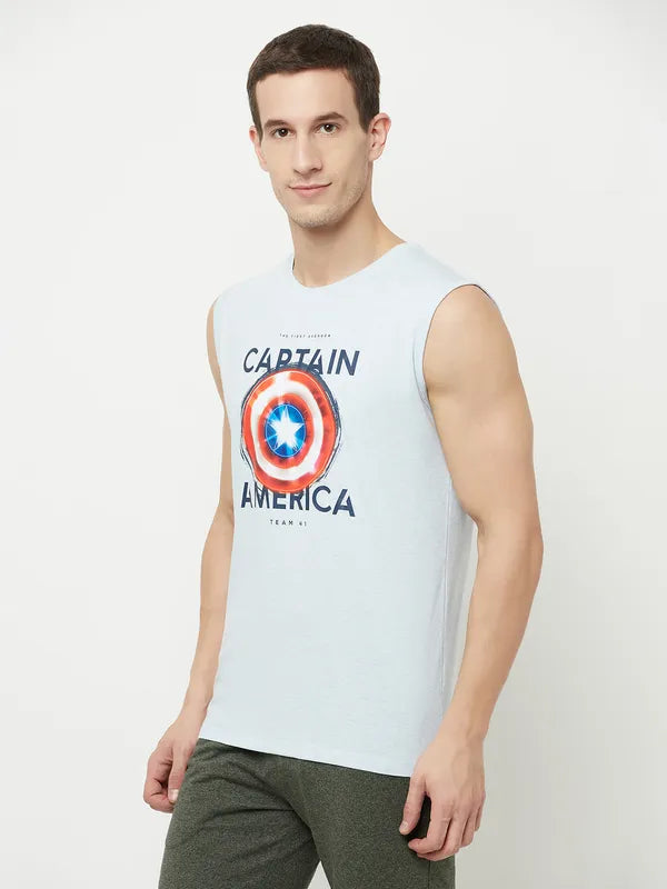 Octave Men Blue Wan Blue Typography Captain America Printed Raw Edge T-Shirt