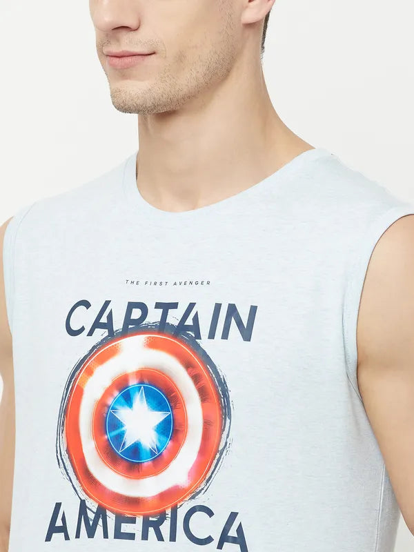 Octave Men Blue Wan Blue Typography Captain America Printed Raw Edge T-Shirt