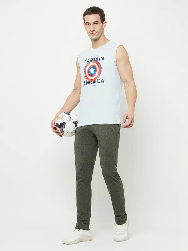 Octave Men Blue Wan Blue Typography Captain America Printed Raw Edge T-Shirt