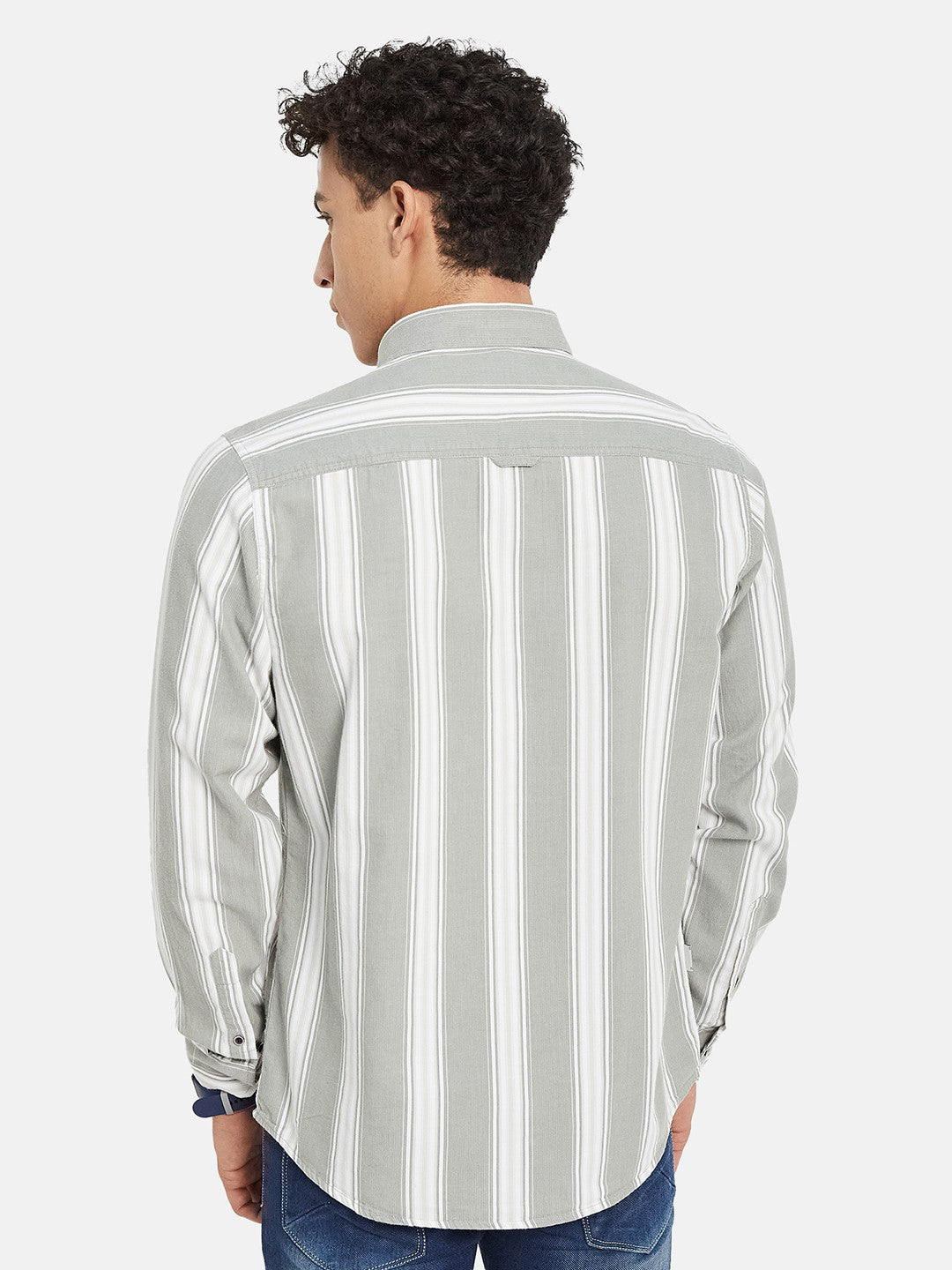 METTLE Men Vertical Striped Spread Collar Cotton Casual Shirt