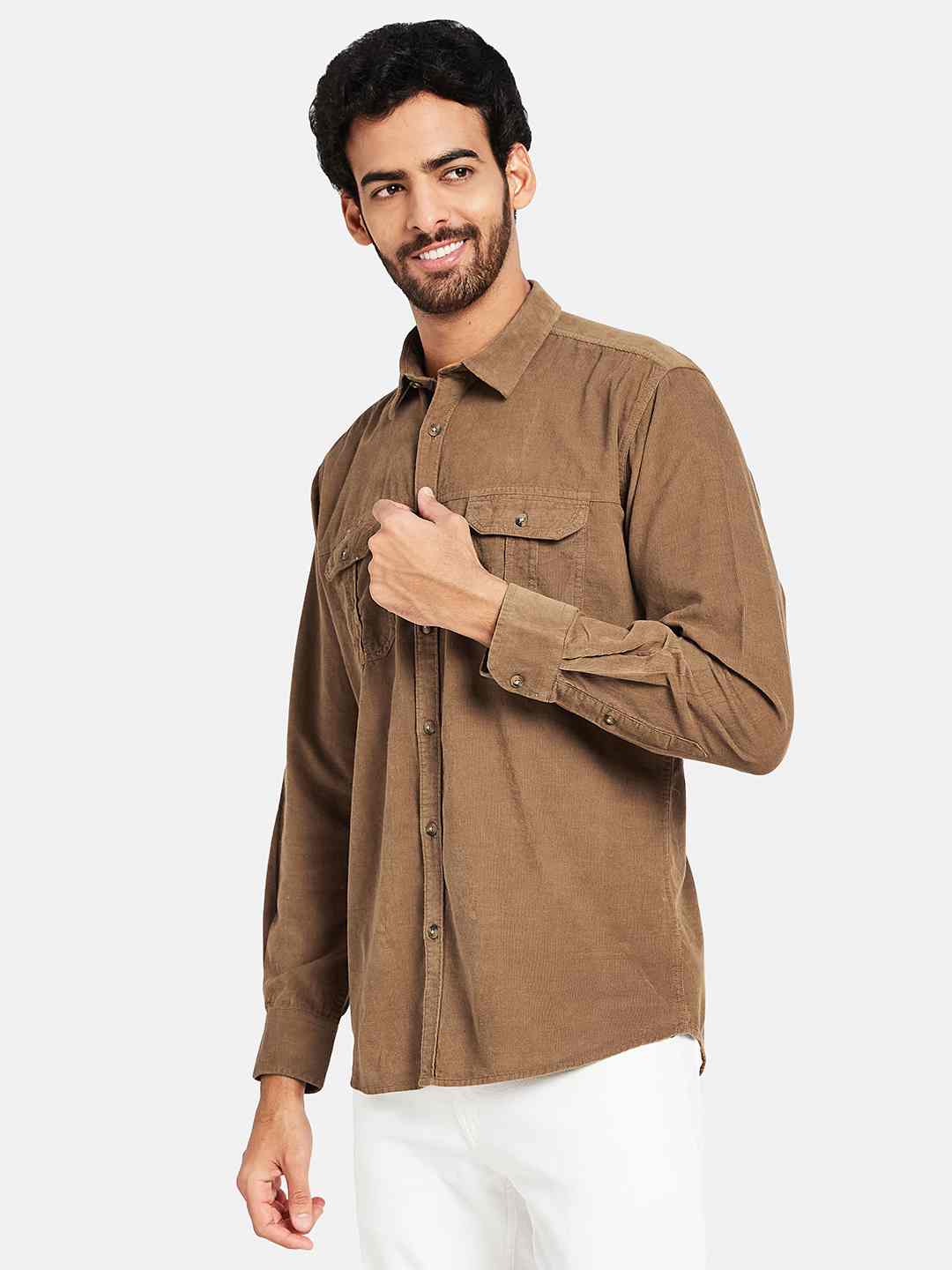 Mettle Spread Collar Long Sleeves Casual Cotton Shirt