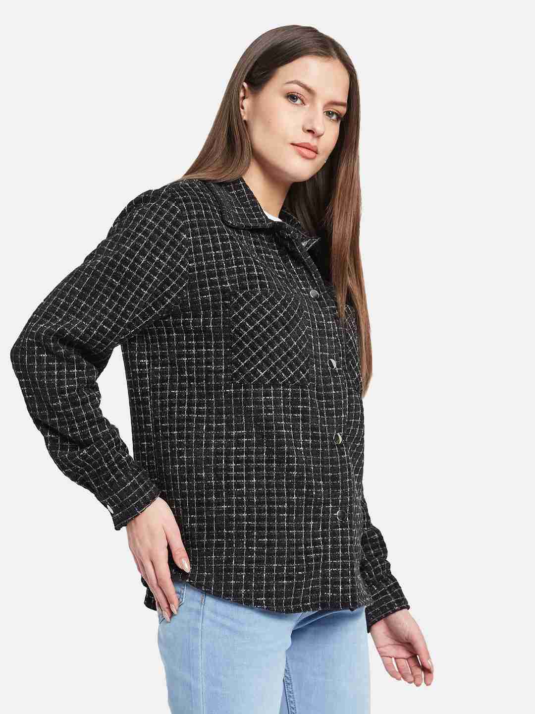 METTLE Women Spread Collar Checked Casual Shirt