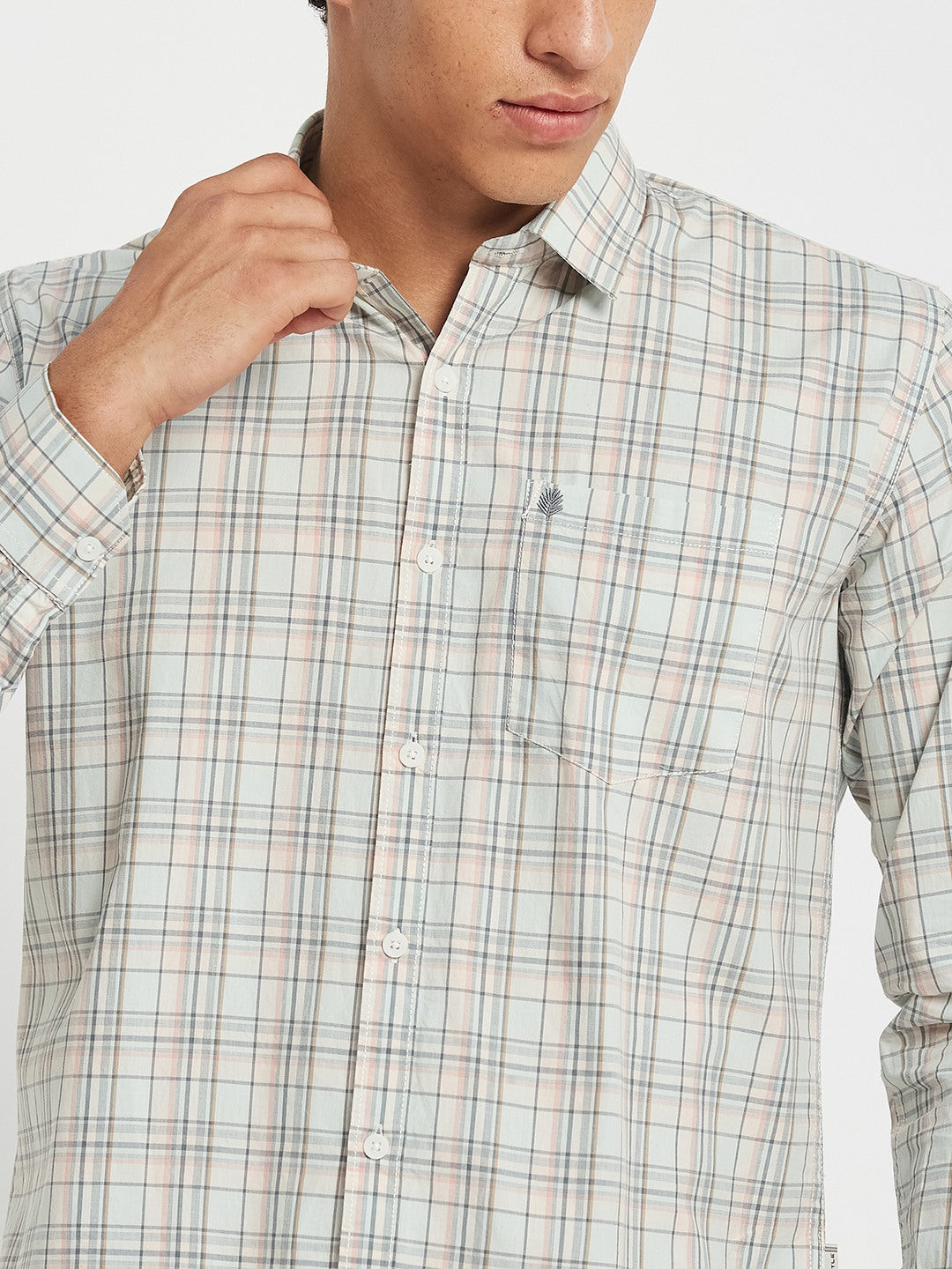 METTLE Men Tartan Checked Spread Collar Cotton Casual Shirt