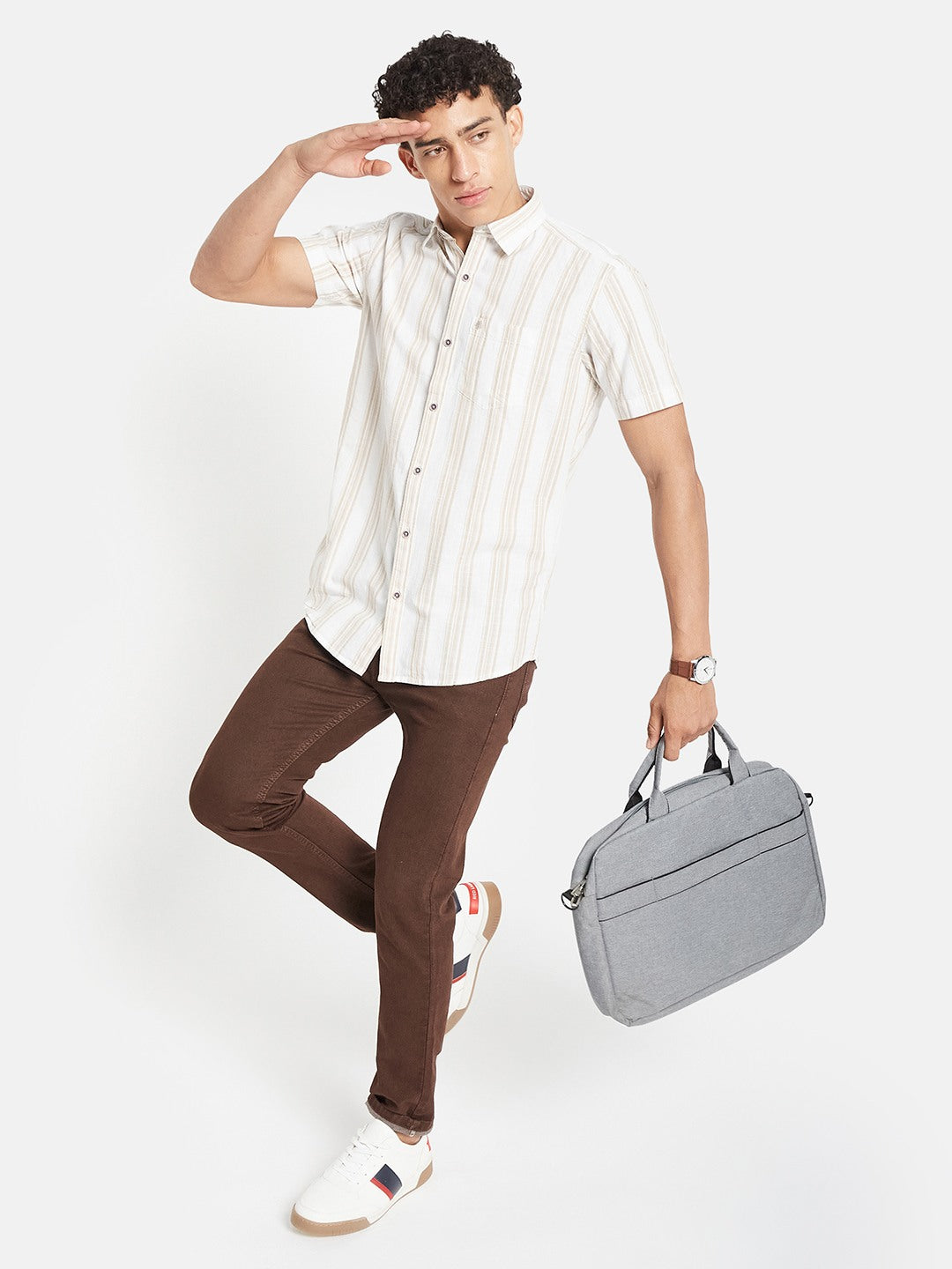 METTLE SS25 Vertical Striped Spread Collar Cotton Casual Shirt