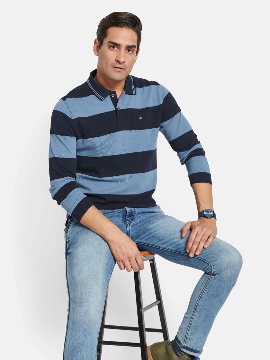 METTLE Men Colourblocked Polo Collar T-shirt