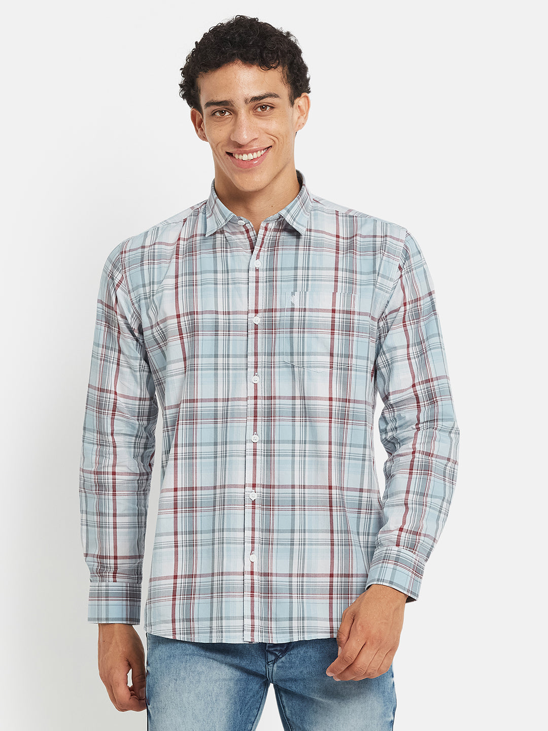 METTLE SS25 Checked Cotton Spread Collar Casual Shirt