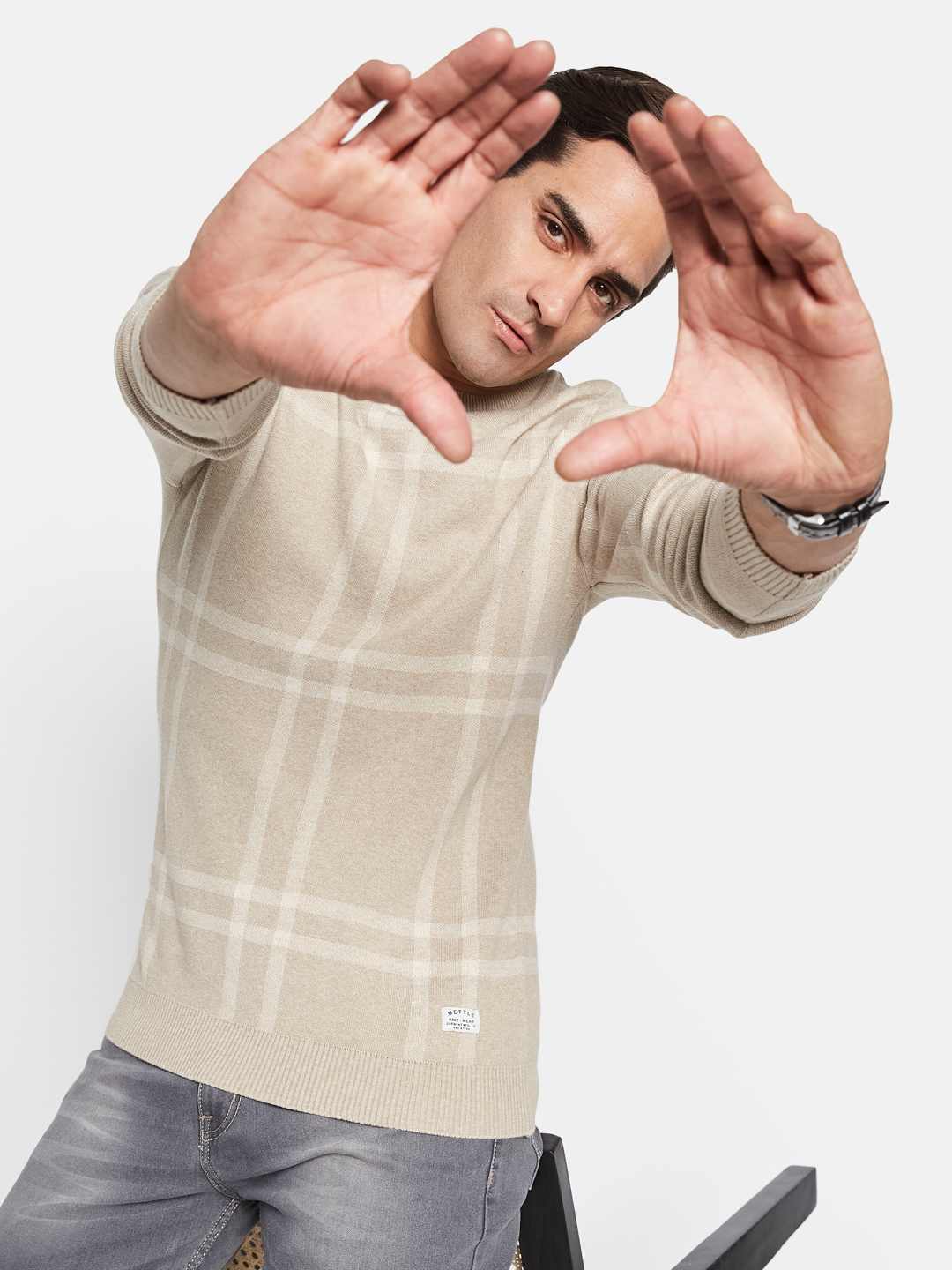 METTLE Men Checked Pullover