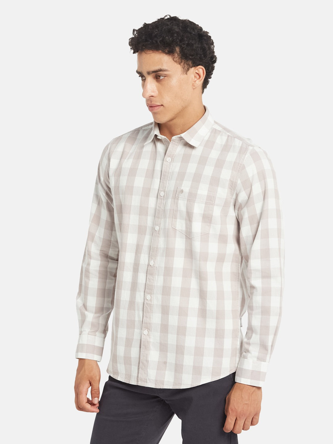 METTLE SS25 Checked Spread Collar Cotton Casual Shirt
