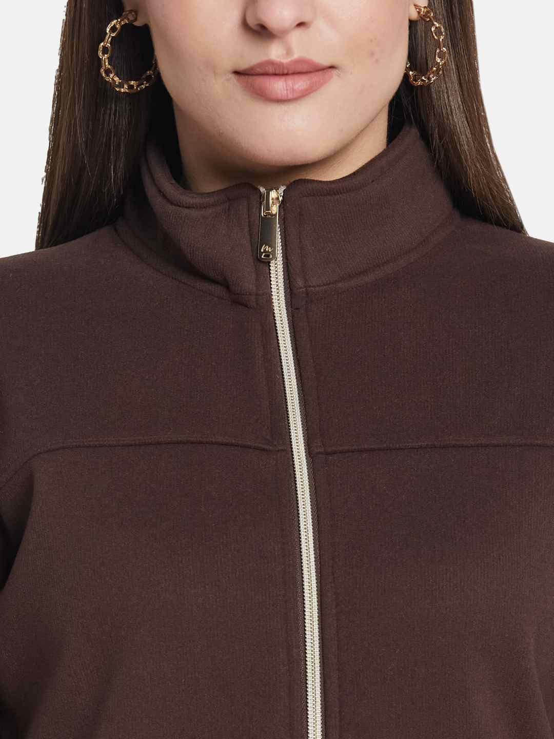 METTLE Women Mandarin Collar Long Sleeves Sweatshirt