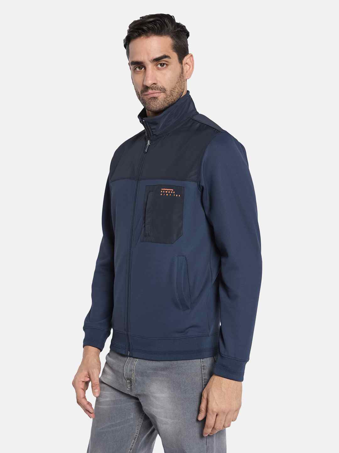 Octave Men Colourblocked Front-Open Sweatshirt