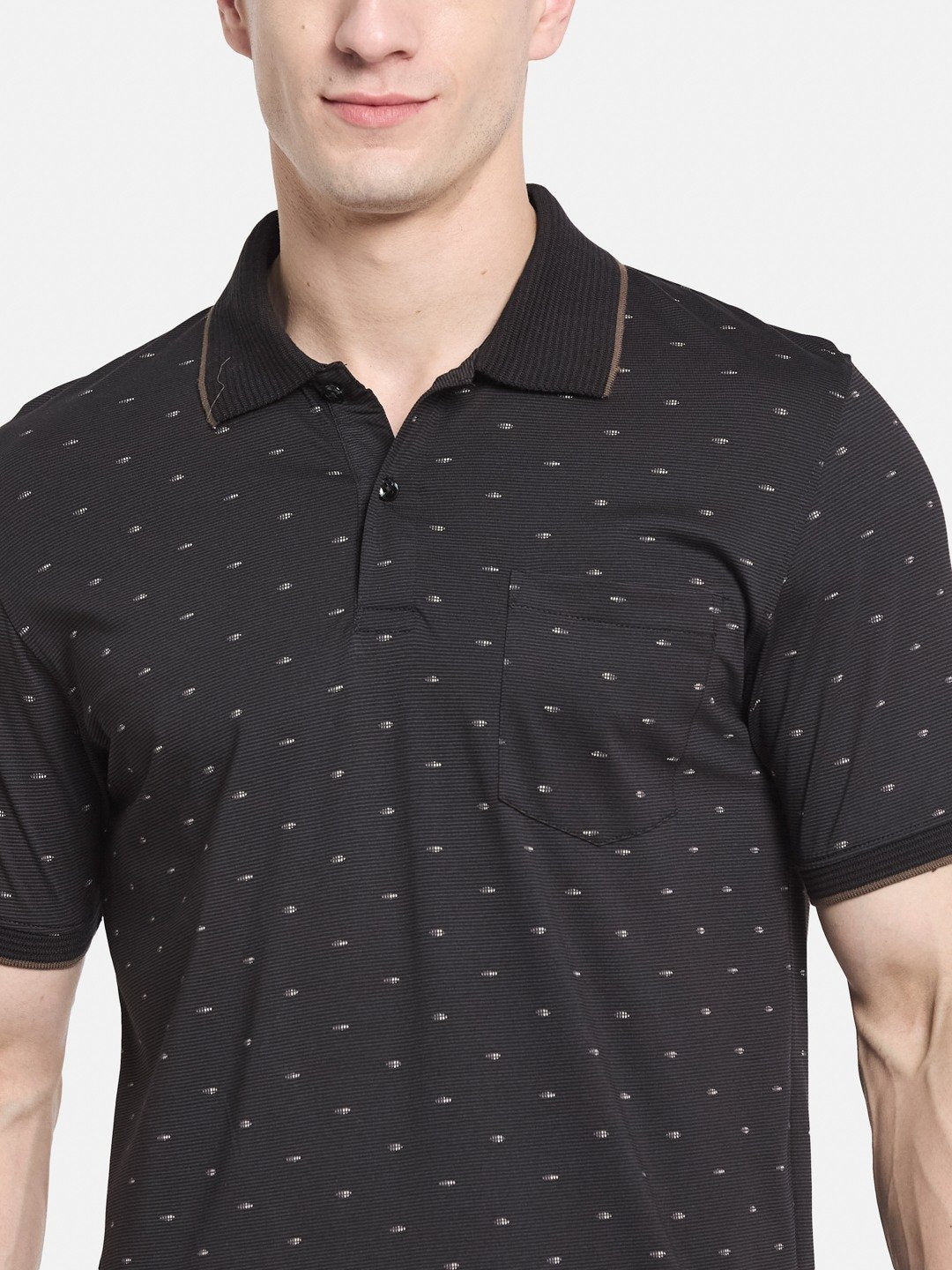 AOP MOTIF PRINT POLO NECK COTTON T-SHIRT