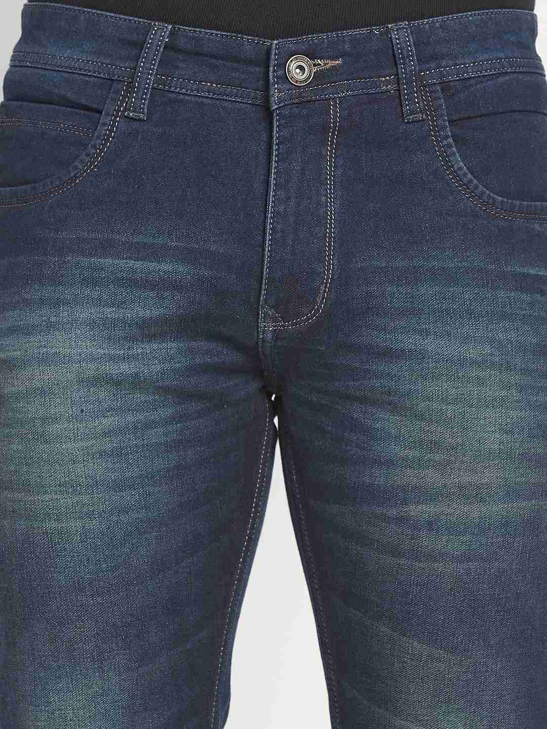 Octave Men Blue Straight Fit Heavy Fade Stretchable Cotton Jeans