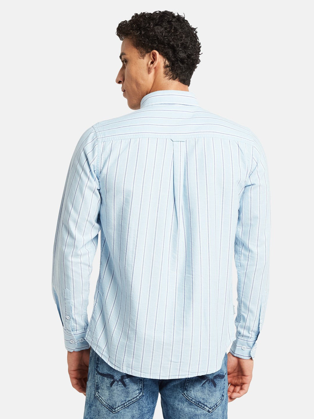 METTLE Striped Long Sleeves Spread Collar Cotton Opaque Regular Fit Casual Shirt