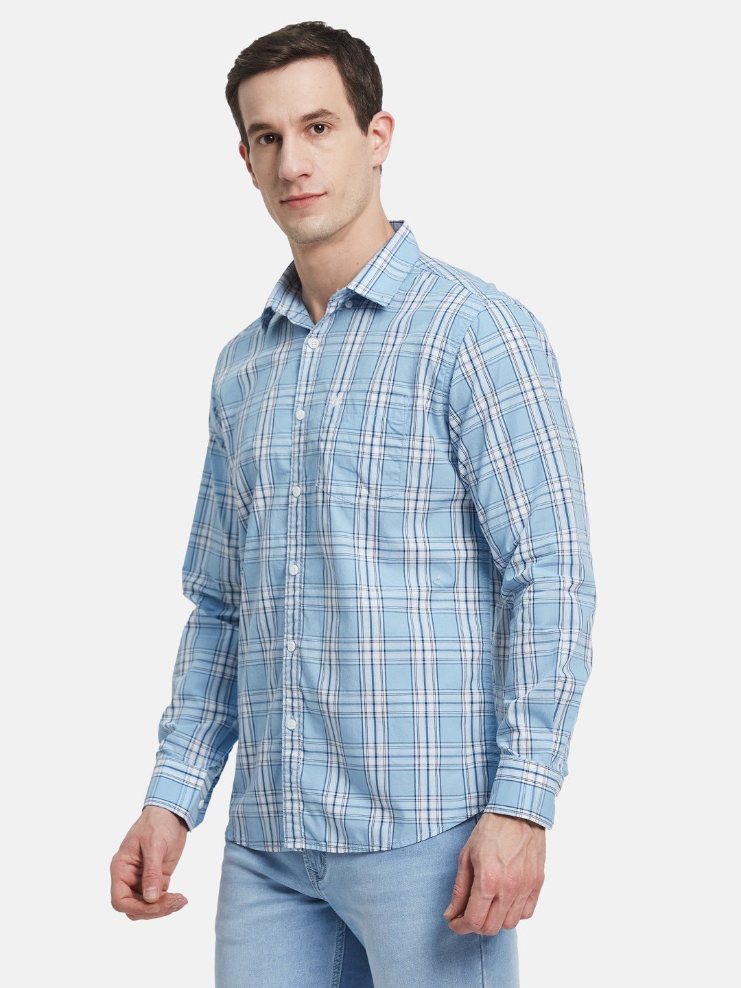 METTLE Men Spread Collar Tartan Checked Cotton Casual Shirt