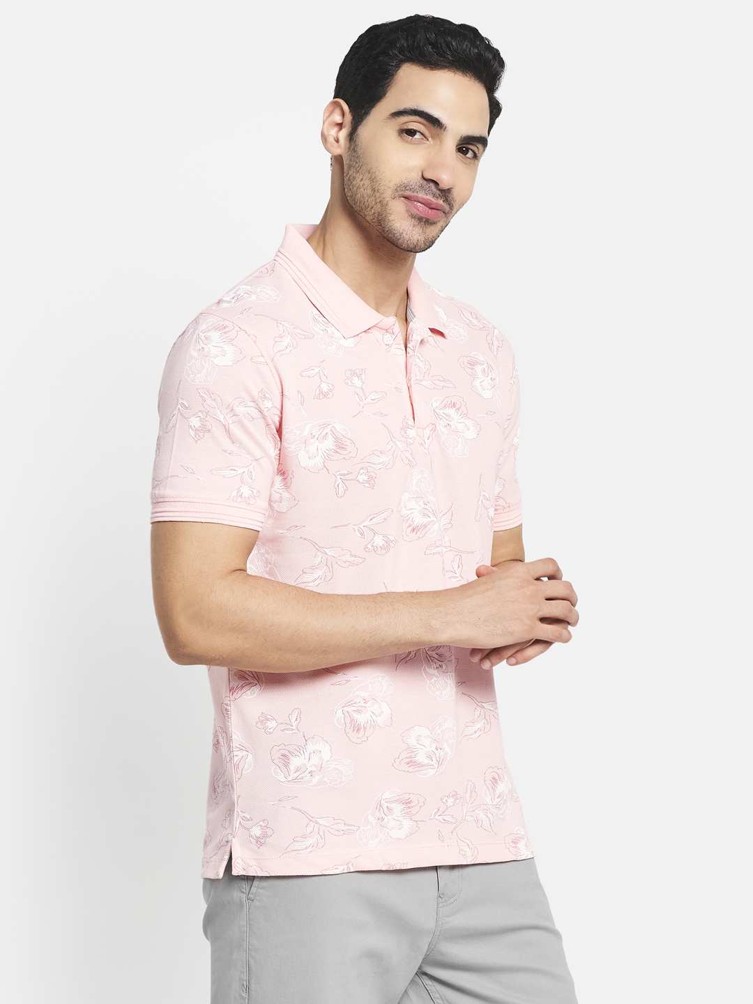 Octave Men Pink Printed Polo Collar T-Shirt
