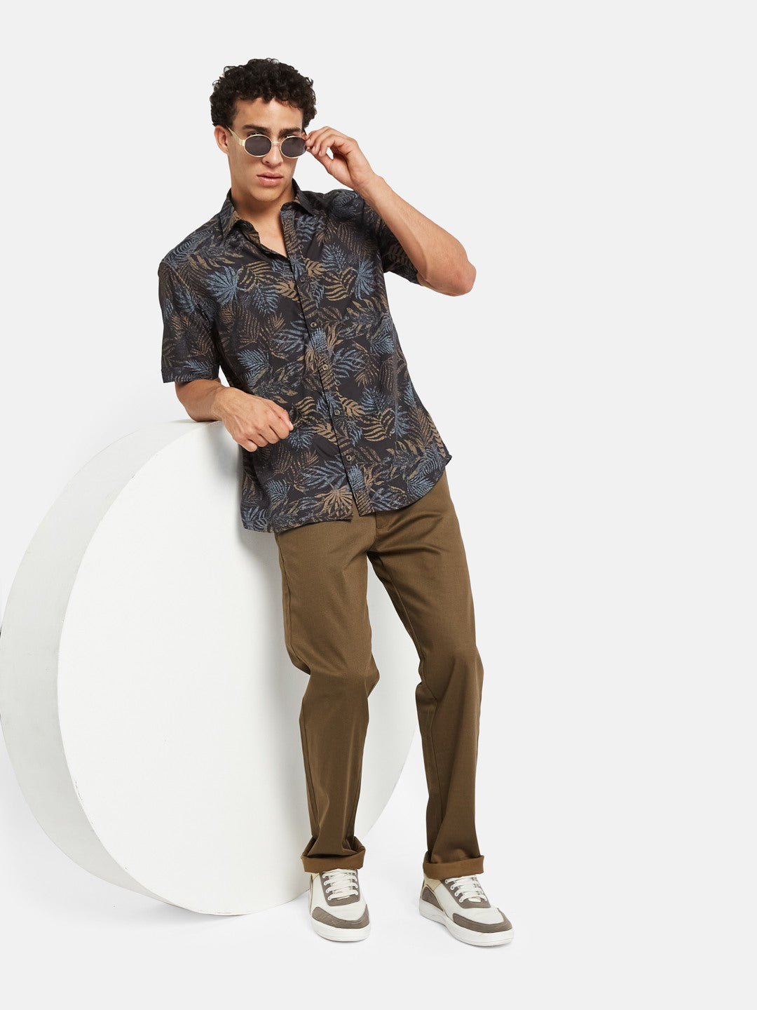 METTLE Men Floral Printed Spread Collar Cotton Casual Shirt