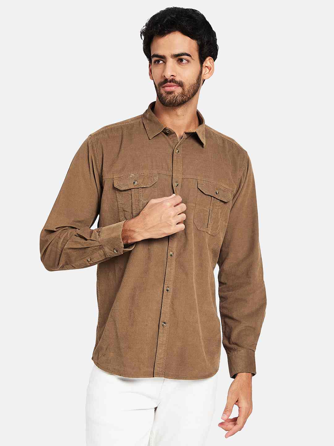 Mettle Spread Collar Long Sleeves Casual Cotton Shirt