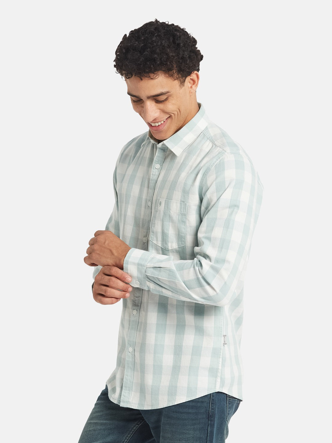 METTLE SS25 Checked Spread Collar Cotton Casual Shirt