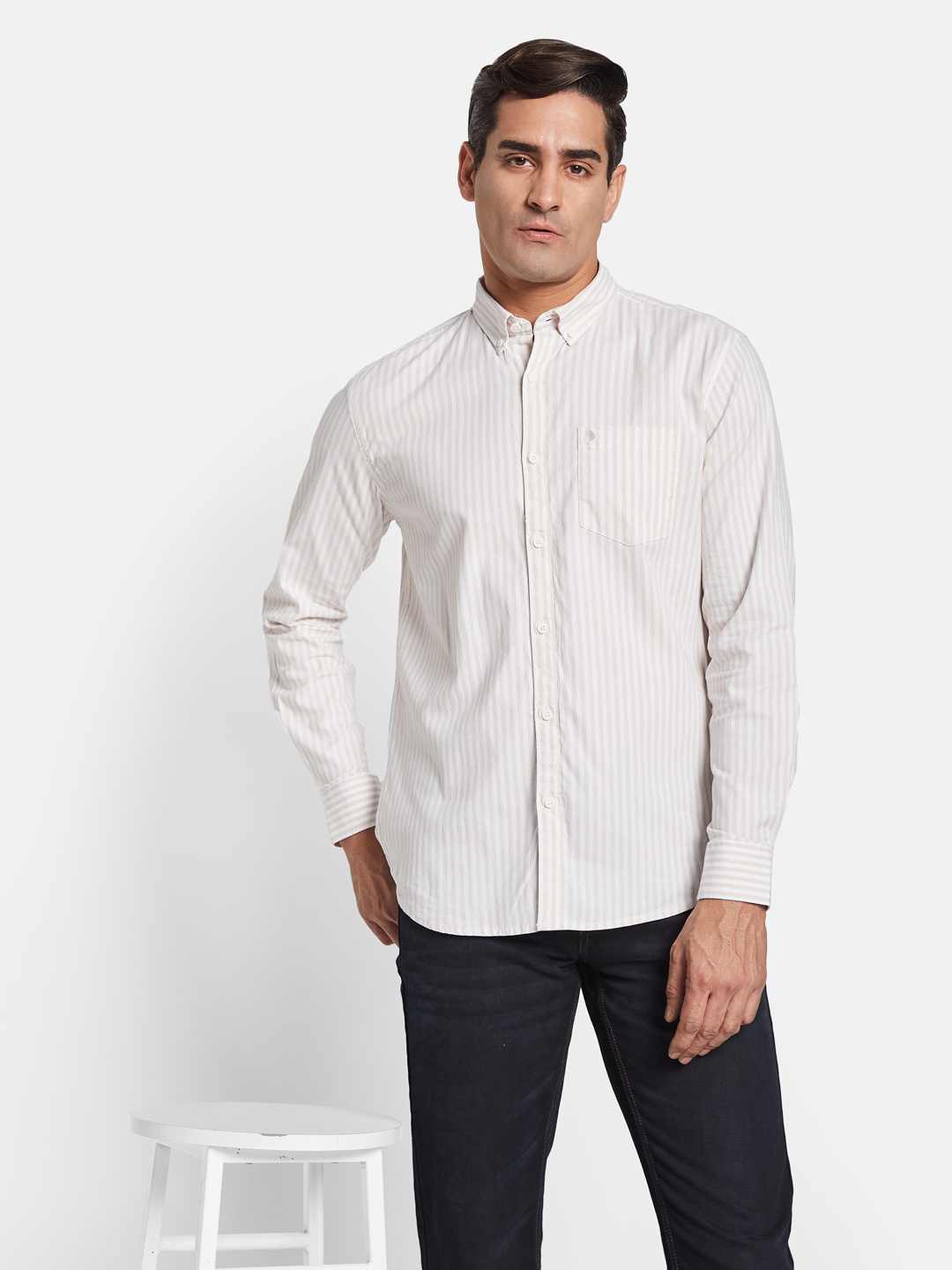 METTLE Men Multi Stripes Opaque Striped Casual Shirt