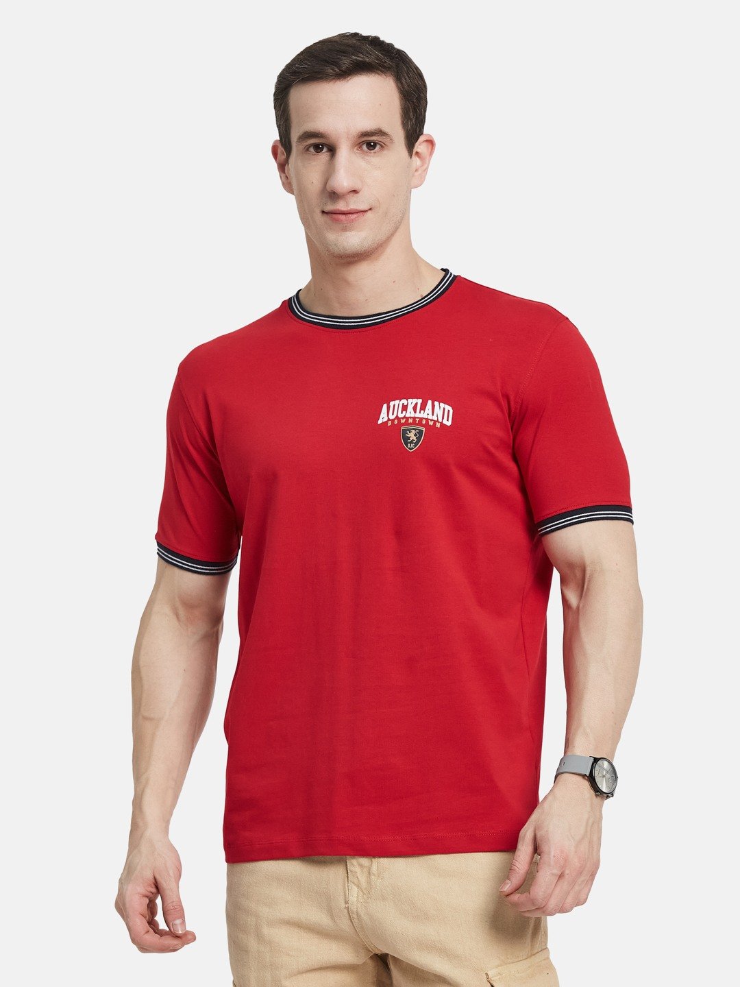 BACK PRINT ROUND NECK SINGLE JERSEY KNIT LYCRA T-SHIRT