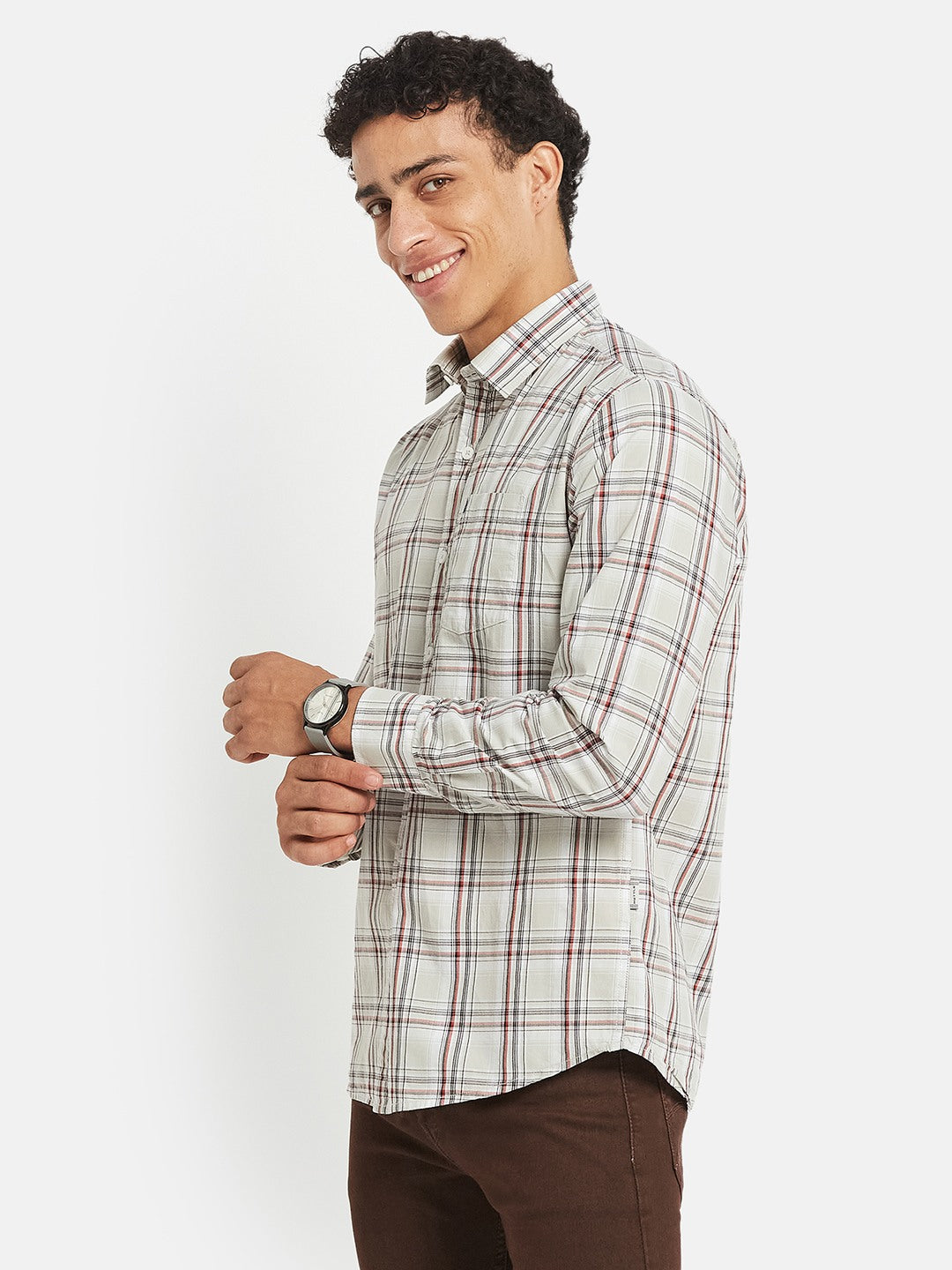 METTLE SS25 Checked Cotton Spread Collar Casual Shirt