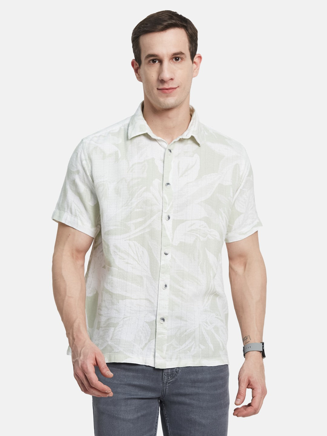 METTLE Men Spread Collar Floral Printed Cotton Casual Shirt