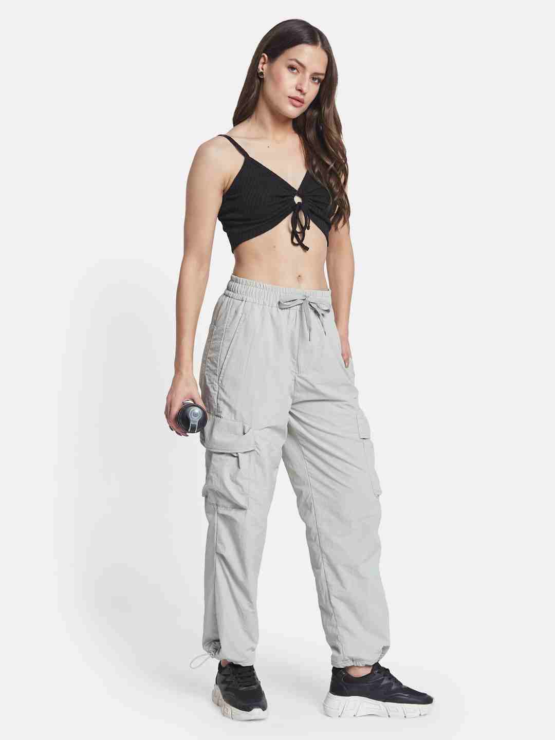 METTLE Women Cotton Mid-Rise Cargo Style Track Pants