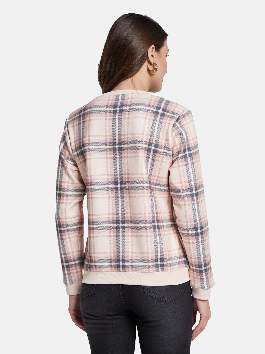 METTLE Women Checked Round Neck Long Sleeves Sweatshirt