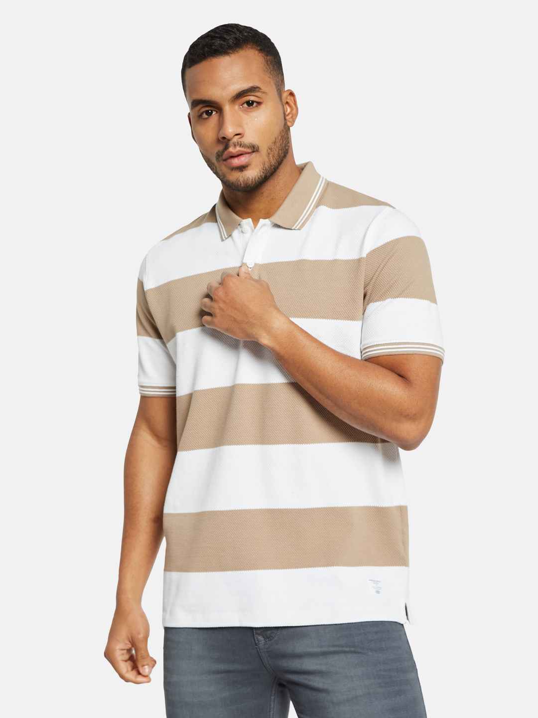 Octave Men Colourblocked Polo Collar T-shirt