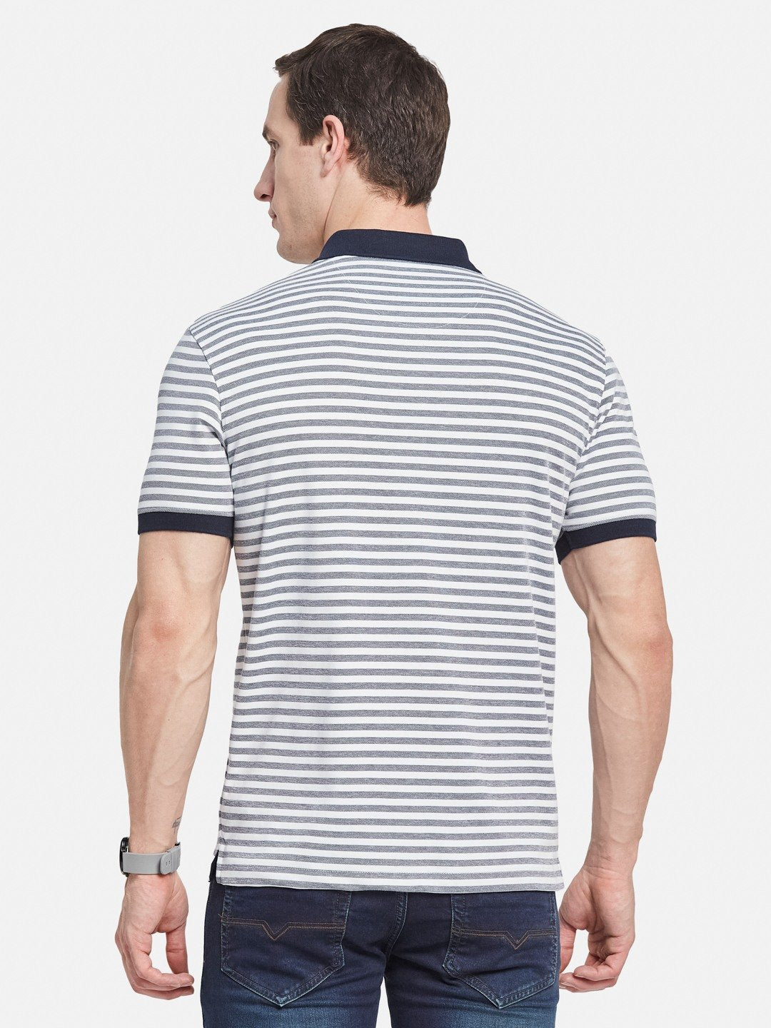 Octave Men Striped Polo Collar Monochrome T-shirt
