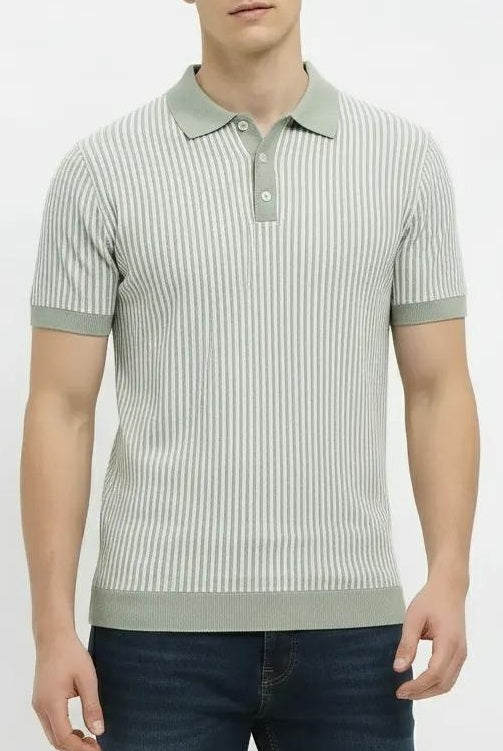 Men Desert Sage Striped Polo Collar T-shirt
